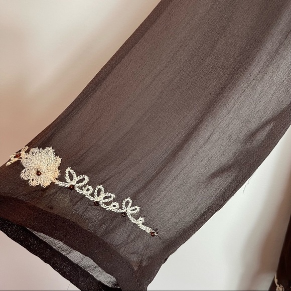 AML Brown Long Sleeve Sheer Top - Picture 2 of 15